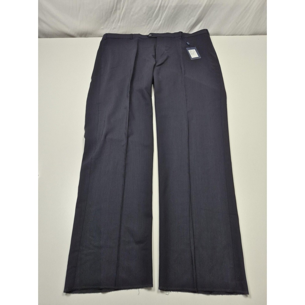 Dress Pants Mens 46x36 Blue Wool Flat Front Straight Regular Fit Unhemmed NWT
